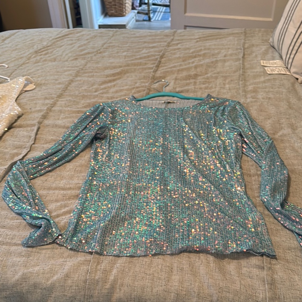 Sequin Embellished Blue Top
